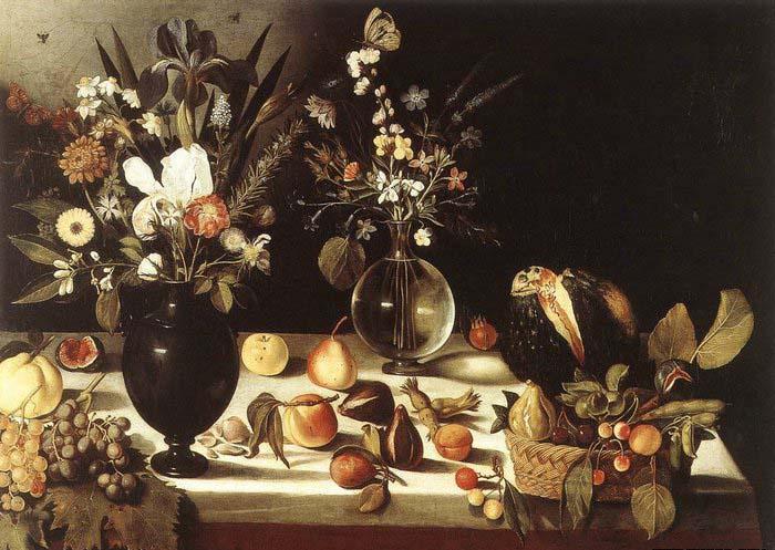 unknow artist A Table Laden with Flowers and Fruit oil painting image